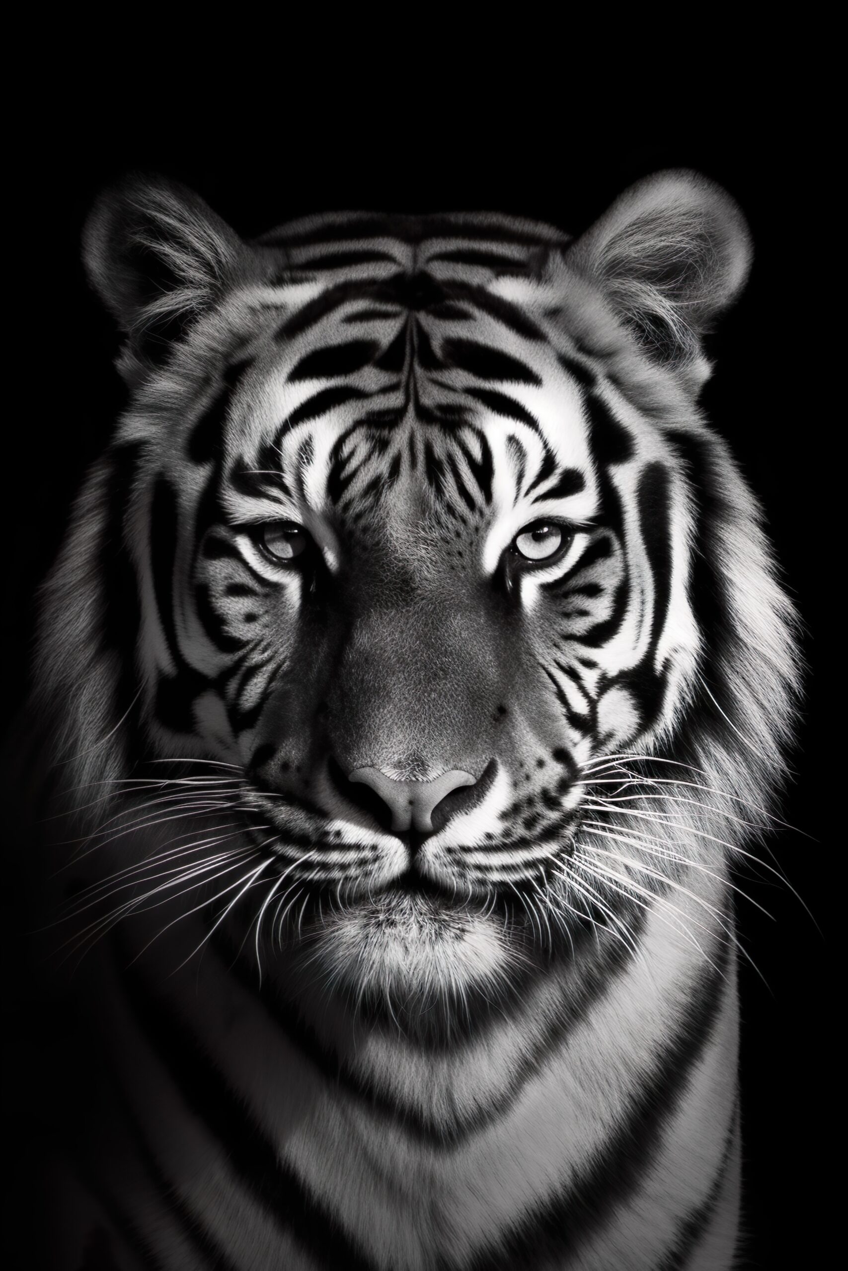 poster enmarcado de tigre en blanco y negro